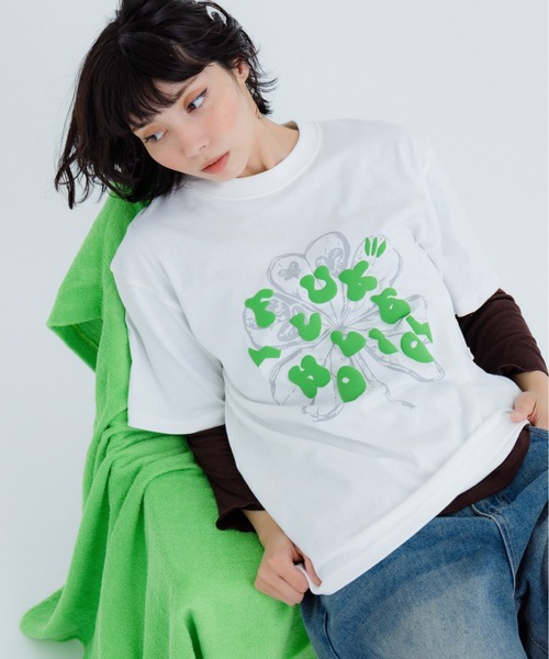 FLUKE HOLIC(フロックホリック)の「Puff logo print TEE(Tシャツ/カットソー・レディース・ブラウン/ホワイト/ネイビー・LARGE/MEDIUM/SMALL)」の10枚目の写真