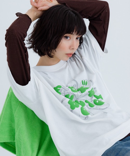 FLUKE HOLIC(フロックホリック)の「Puff logo print TEE(Tシャツ/カットソー・レディース・ブラウン/ホワイト/ネイビー・LARGE/MEDIUM/SMALL)」の11枚目の写真