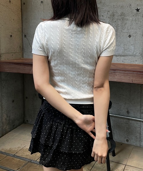 ROGER AND RAW（ロジャーアンドロウ）の「半袖ポロ襟ケーブルニット（ニット/セーター・レディース・ホワイト/グレー・FREE）」の13枚目の写真