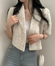 26夏パフスリーブツイード半袖ジャケット