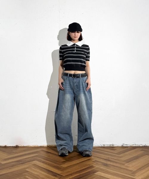 MAISON SELECT(メゾンセレクト)の「6C79 ボーダーニットポロシャツ(ニット/セーター・レディース・ネイビー/グレー/ブラック・FREE)」の6枚目の写真