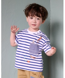 kladskap | カワウソ刺しゅうボーダー半袖Tシャツ【ドラマ着用アイテム】(Tシャツ/カットソー)