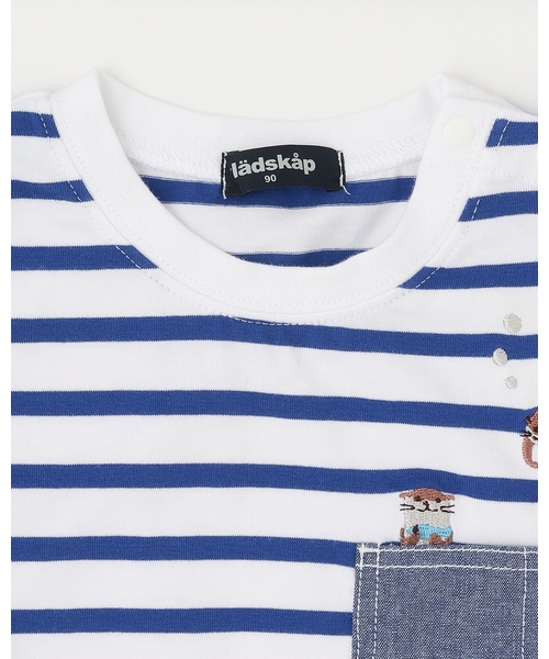 kladskap(クレードスコープ)の「カワウソ刺しゅうボーダー半袖Tシャツ【ドラマ着用アイテム】(Tシャツ/カットソー・キッズ・レッド/グリーン/ブルー・110cm/100cm/90cm/120cm/130cm)」の5枚目の写真