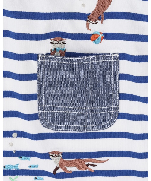 kladskap(クレードスコープ)の「カワウソ刺しゅうボーダー半袖Tシャツ【ドラマ着用アイテム】(Tシャツ/カットソー・キッズ・レッド/グリーン/ブルー・110cm/100cm/90cm/120cm/130cm)」の7枚目の写真