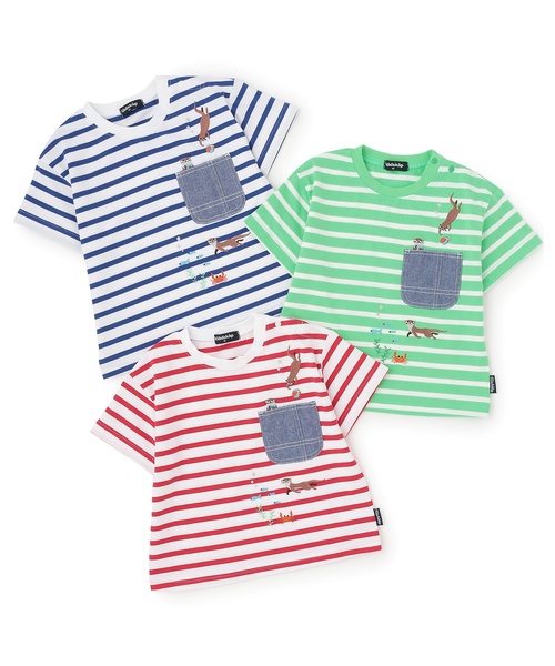 kladskap(クレードスコープ)の「カワウソ刺しゅうボーダー半袖Tシャツ【ドラマ着用アイテム】(Tシャツ/カットソー・キッズ・レッド/グリーン/ブルー・110cm/100cm/90cm/120cm/130cm)」の14枚目の写真