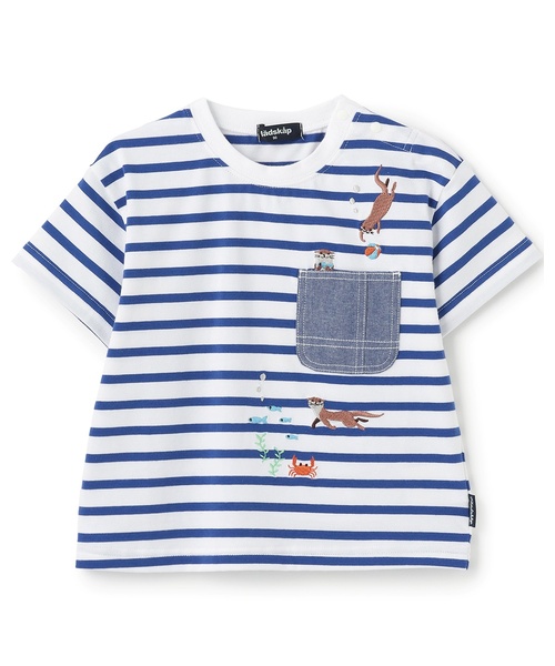 kladskap(クレードスコープ)の「カワウソ刺しゅうボーダー半袖Tシャツ【ドラマ着用アイテム】(Tシャツ/カットソー・キッズ・レッド/グリーン/ブルー・110cm/100cm/90cm/120cm/130cm)」の15枚目の写真