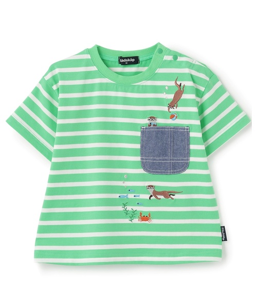 kladskap(クレードスコープ)の「カワウソ刺しゅうボーダー半袖Tシャツ【ドラマ着用アイテム】(Tシャツ/カットソー・キッズ・レッド/グリーン/ブルー・110cm/100cm/90cm/120cm/130cm)」の16枚目の写真