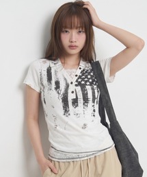 .KOM | A'GEM/9 × .kom 『.KOM/ドットケーオーエム』 VINTAGE FLAG HOOD TEE / ヴィンテージフラッグフードTシャツ(その他トップス)