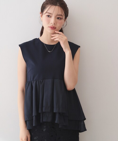 index(インデックス)の「ダブルペプラムトップス【洗濯機OK】(Tシャツ/カットソー・レディース・オフホワイト/ネイビー/ベビーピンク・38/40)」の2枚目の写真
