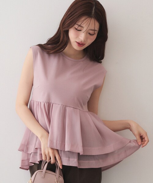 index(インデックス)の「ダブルペプラムトップス【洗濯機OK】(Tシャツ/カットソー・レディース・オフホワイト/ネイビー/ベビーピンク・38/40)」の3枚目の写真