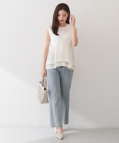 index(インデックス)の「ダブルペプラムトップス【洗濯機OK】(Tシャツ/カットソー・レディース・オフホワイト/ネイビー/ベビーピンク・38/40)」の5枚目の写真