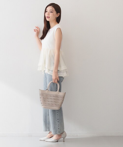 index(インデックス)の「ダブルペプラムトップス【洗濯機OK】(Tシャツ/カットソー・レディース・オフホワイト/ネイビー/ベビーピンク・38/40)」の6枚目の写真