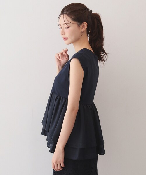 index(インデックス)の「ダブルペプラムトップス【洗濯機OK】(Tシャツ/カットソー・レディース・オフホワイト/ネイビー/ベビーピンク・38/40)」の12枚目の写真