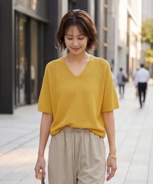 STYLE DELI | 【LUXE】麻混リラックスVネックニットトップス(Tシャツ/カットソー)