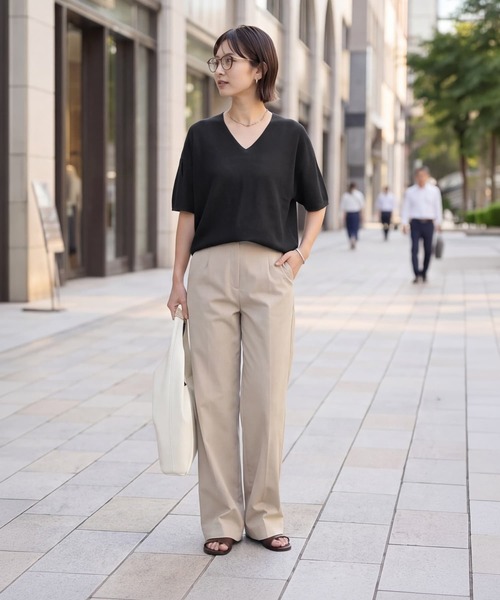 STYLE DELI(スタイルデリ)の「【LUXE】麻混リラックスVネックニットトップス(Tシャツ/カットソー・レディース・イエロー/ブラック/ホワイト/パープル・FREE)」の16枚目の写真