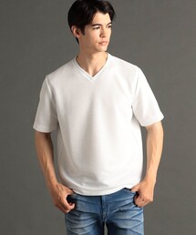 ウエーブタックジャカード VネックTシャツ