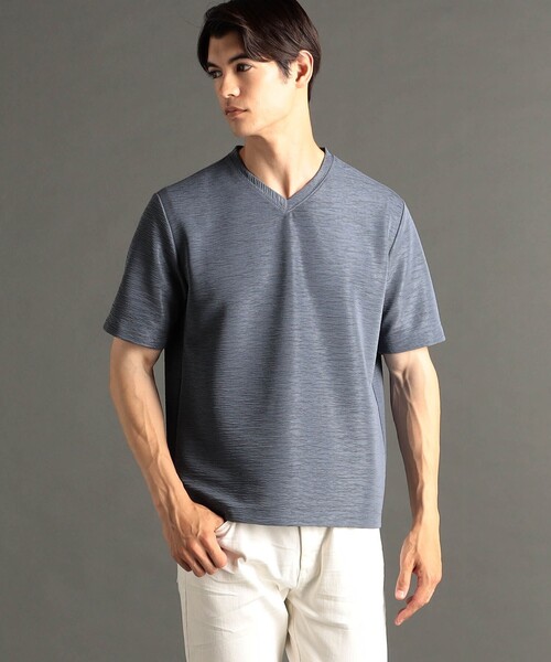 MONSIEUR NICOLE(ムッシュニコル)の「ウエーブタックジャカード VネックTシャツ(Tシャツ/カットソー・メンズ・ブラック/ライトブルーグレー/ホワイト・L/M/XL)」の3枚目の写真