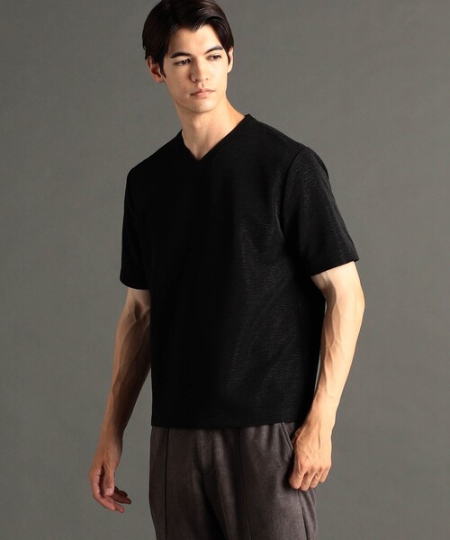 MONSIEUR NICOLE(ムッシュニコル)の「ウエーブタックジャカード VネックTシャツ(Tシャツ/カットソー・メンズ・ブラック/ライトブルーグレー/ホワイト・L/M/XL)」の2枚目の写真