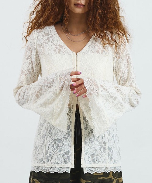 ROSE BUD（ローズバッド）の「CREOLME/LACE L/S TOP（Tシャツ/カットソー・レディース・ブラック/ブラウン/オフホワイト・ONE SIZE）」の2枚目の写真