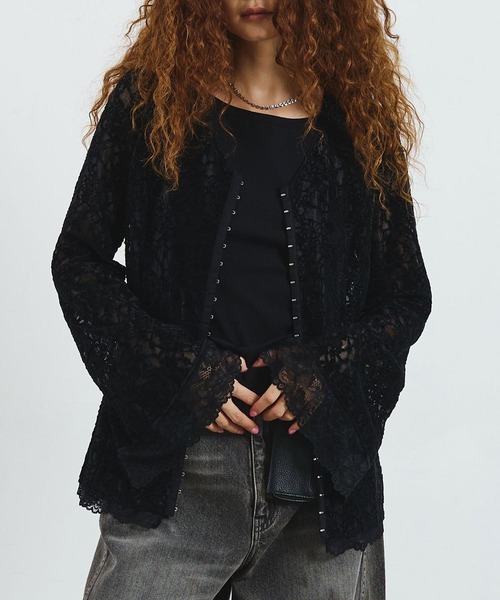 ROSE BUD（ローズバッド）の「CREOLME/LACE L/S TOP（Tシャツ/カットソー・レディース・ブラック/ブラウン/オフホワイト・ONE SIZE）」の3枚目の写真