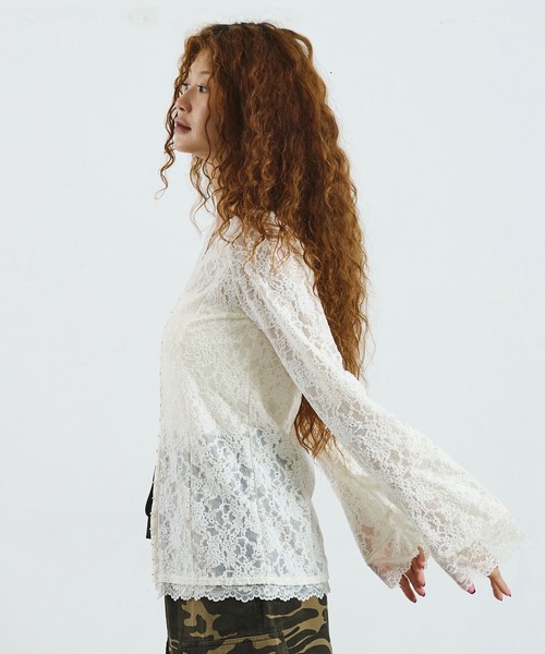 ROSE BUD（ローズバッド）の「CREOLME/LACE L/S TOP（Tシャツ/カットソー・レディース・ブラック/ブラウン/オフホワイト・ONE SIZE）」の7枚目の写真