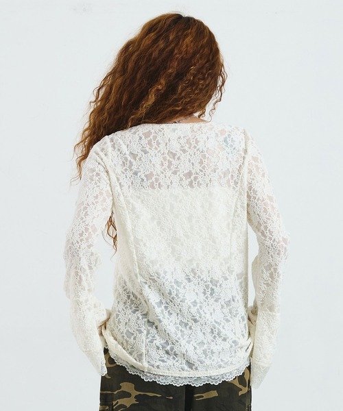 ROSE BUD（ローズバッド）の「CREOLME/LACE L/S TOP（Tシャツ/カットソー・レディース・ブラック/ブラウン/オフホワイト・ONE SIZE）」の11枚目の写真