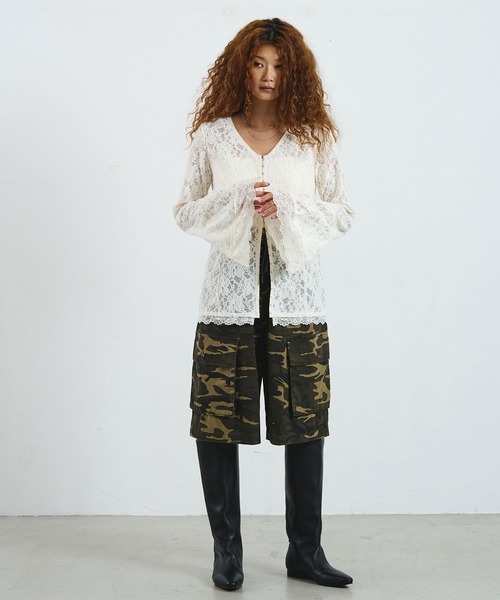 ROSE BUD（ローズバッド）の「CREOLME/LACE L/S TOP（Tシャツ/カットソー・レディース・ブラック/ブラウン/オフホワイト・ONE SIZE）」の12枚目の写真