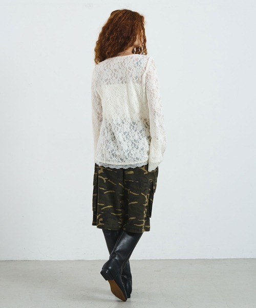 ROSE BUD（ローズバッド）の「CREOLME/LACE L/S TOP（Tシャツ/カットソー・レディース・ブラック/ブラウン/オフホワイト・ONE SIZE）」の14枚目の写真