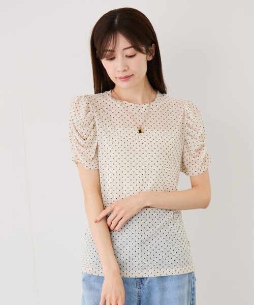 Jayro(ジャイロ)の「ドットフリルスリーブTシャツ(Tシャツ/カットソー・レディース・ホワイト系その他2/ブラック系その他/ベージュ・FREE)」の1枚目の写真