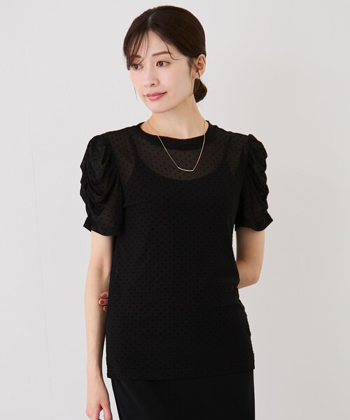 Jayro(ジャイロ)の「ドットフリルスリーブTシャツ(Tシャツ/カットソー・レディース・ホワイト系その他2/ブラック系その他/ベージュ・FREE)」の3枚目の写真