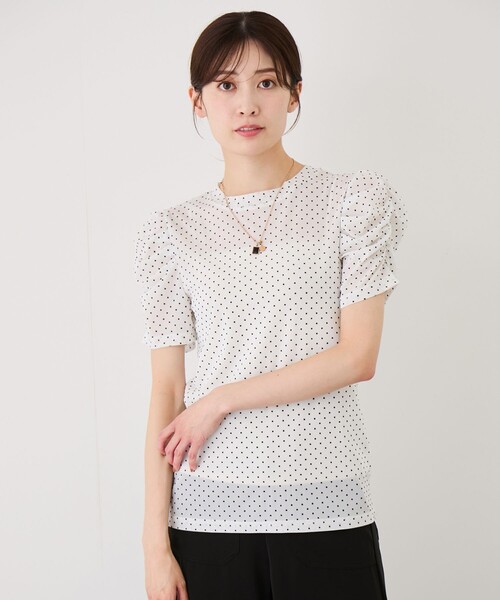 Jayro(ジャイロ)の「ドットフリルスリーブTシャツ(Tシャツ/カットソー・レディース・ホワイト系その他2/ブラック系その他/ベージュ・FREE)」の2枚目の写真