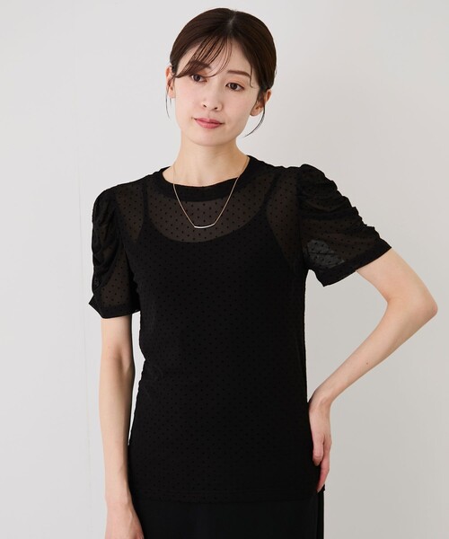 Jayro(ジャイロ)の「ドットフリルスリーブTシャツ(Tシャツ/カットソー・レディース・ホワイト系その他2/ブラック系その他/ベージュ・FREE)」の4枚目の写真