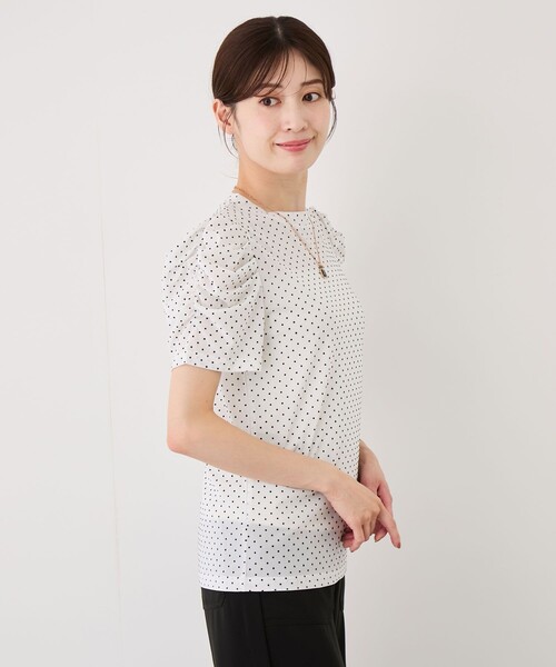 Jayro(ジャイロ)の「ドットフリルスリーブTシャツ(Tシャツ/カットソー・レディース・ホワイト系その他2/ブラック系その他/ベージュ・FREE)」の11枚目の写真