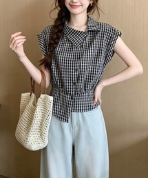 イレギュラーチェック柄ブラウス