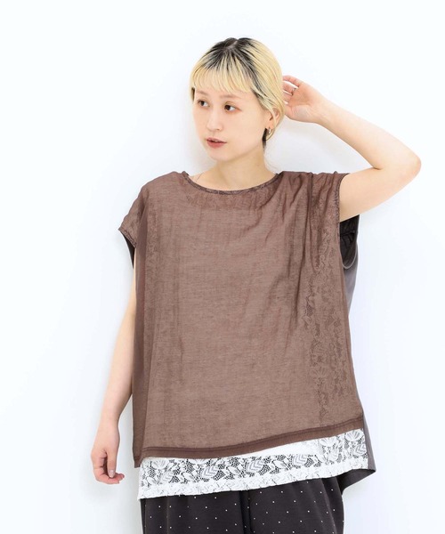 HEART MARKET(ハートマーケット)の「レースシアー異素材切り替えプルオーバー(Tシャツ/カットソー・レディース・ブラック/チャコール/ホワイト/グレイッシュベージュ・FREE)」の8枚目の写真