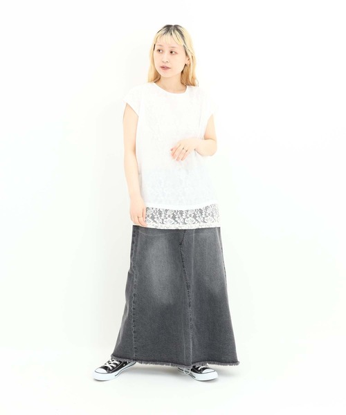 HEART MARKET(ハートマーケット)の「レースシアー異素材切り替えプルオーバー(Tシャツ/カットソー・レディース・ブラック/チャコール/ホワイト/グレイッシュベージュ・FREE)」の9枚目の写真