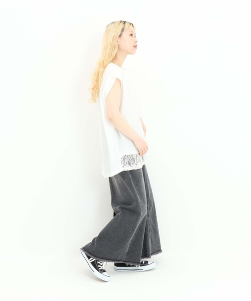 HEART MARKET(ハートマーケット)の「レースシアー異素材切り替えプルオーバー(Tシャツ/カットソー・レディース・ブラック/チャコール/ホワイト/グレイッシュベージュ・FREE)」の10枚目の写真