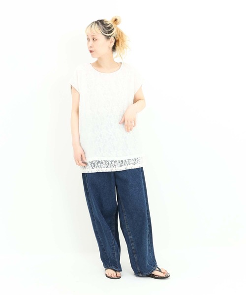 HEART MARKET(ハートマーケット)の「レースシアー異素材切り替えプルオーバー(Tシャツ/カットソー・レディース・ブラック/チャコール/ホワイト/グレイッシュベージュ・FREE)」の13枚目の写真