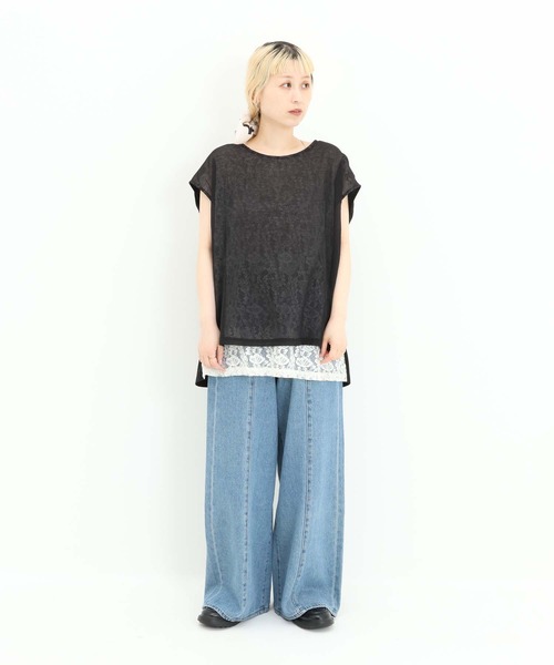 HEART MARKET(ハートマーケット)の「レースシアー異素材切り替えプルオーバー(Tシャツ/カットソー・レディース・ブラック/チャコール/ホワイト/グレイッシュベージュ・FREE)」の11枚目の写真