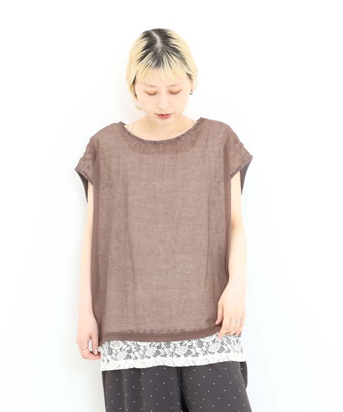 HEART MARKET(ハートマーケット)の「レースシアー異素材切り替えプルオーバー(Tシャツ/カットソー・レディース・ブラック/チャコール/ホワイト/グレイッシュベージュ・FREE)」の16枚目の写真