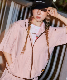 BEENTRILL（ビントリル）の「ウィメンズタクティカルパフォーマンスフードパーカー半袖ジップアップ（ライトピンク）（ジャージ）」