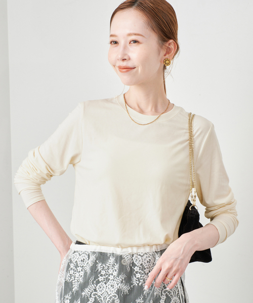 SLOBE IENA（スローブイエナ）の「グッドフィールフライスクルーTEE（Tシャツ/カットソー・レディース・ライトグレー/アイボリー/ピンク/サックスブルー・FREE）」の2枚目の写真