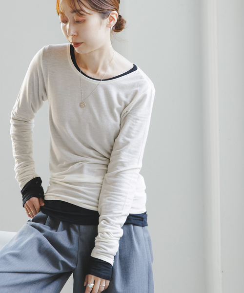 Noble(ノーブル)の「ボタンディテールシアーTOPS(Tシャツ/カットソー・レディース・ホワイト/ブラック・FREE)」の2枚目の写真