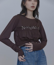 ベアレイヤード シャーリングテキストトップス
