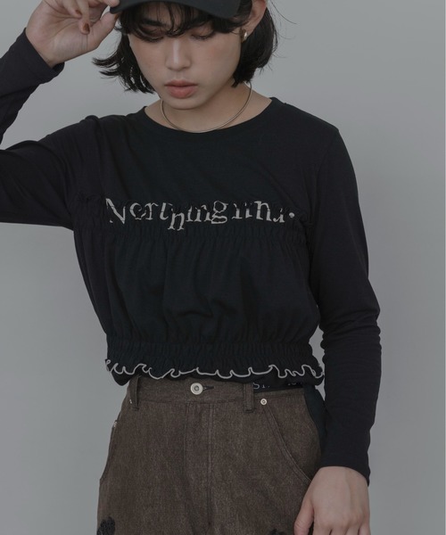 Eimee Law(エイミーロウ)の「ベアレイヤード シャーリングテキストトップス(Tシャツ/カットソー・レディース・ブラック/ダークグレー/ベージュ/ダークブラウン・FREE)」の17枚目の写真