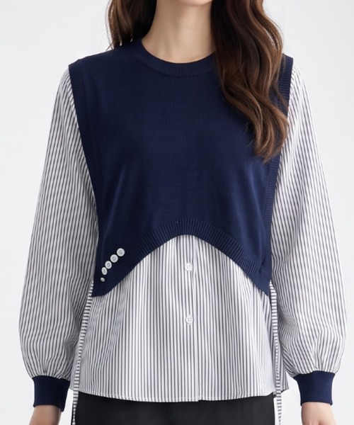umune(ウムネ)の「重ね着スタイルを手軽に楽しむ♪シャツドッキングニットベストトップス(シャツ/ブラウス・レディース・アイボリー/ネイビー/ブラック・FREE)」の18枚目の写真