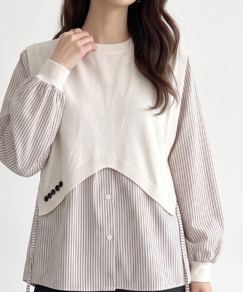 umune(ウムネ)の「重ね着スタイルを手軽に楽しむ♪シャツドッキングニットベストトップス(シャツ/ブラウス・レディース・アイボリー/ネイビー/ブラック・FREE)」の9枚目の写真