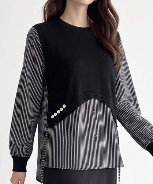 umune(ウムネ)の「重ね着スタイルを手軽に楽しむ♪シャツドッキングニットベストトップス(シャツ/ブラウス・レディース・アイボリー/ネイビー/ブラック・FREE)」の14枚目の写真