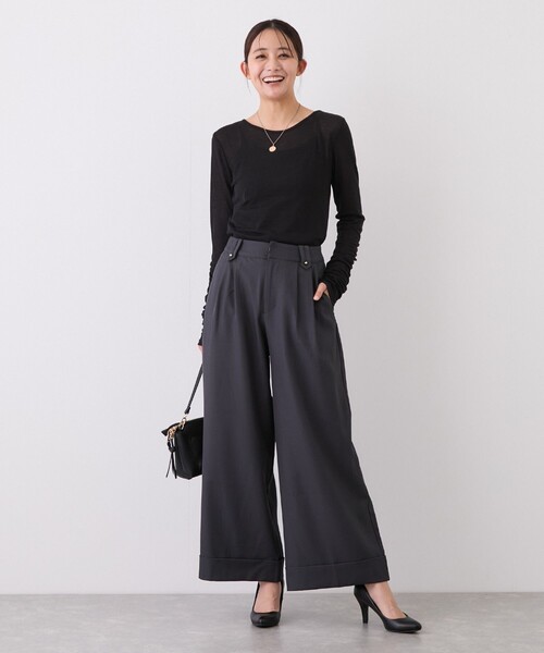 Jayro(ジャイロ)の「ボタンデザインワイドストレートパンツ(その他パンツ・レディース・ベージュ/チャコールグレー・M)」の7枚目の写真
