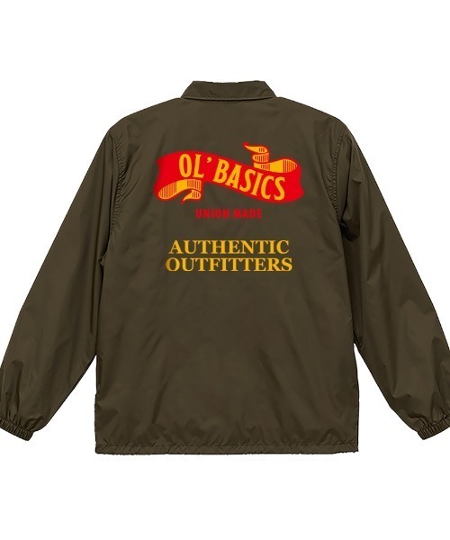 Ol' Basics(オールベーシックス)の「Ol' Basics(オール・ベーシックス) コーチジャケット フラッグ イラスト ロゴ バックプリント 裏トリコット アウター メンズ ユニセックス(ナイロンジャケット・メンズ・ネイビー/ブラック/ブラウン系/グリーン系/バーガンディー・M/L/XL)」の3枚目の写真